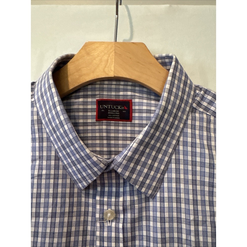 UNTUCKit Shirt Mens XL Blue/Black Check Long Sleeve Button Up Wrinkle Free